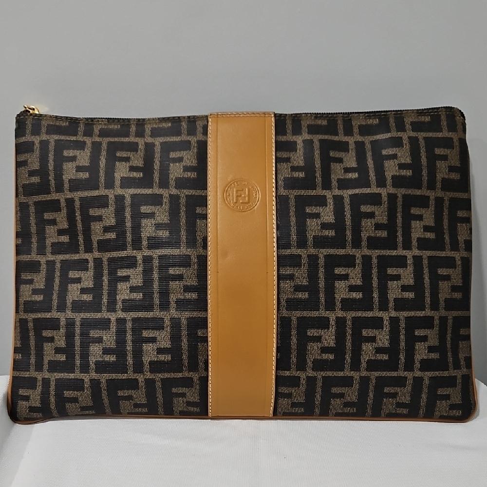Fendi Zucca Logo Brown and Tan Portfolio/Laptop Pouch